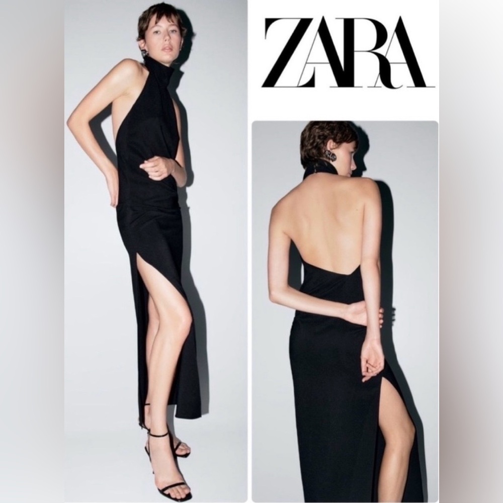 Zara Black Halter Backless Evening Dress size X small